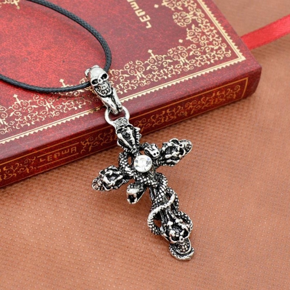 Gothic Snake Cross Skeleton Skull Pendant Necklace